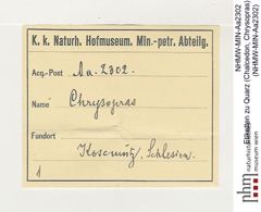 Etiketten zu Quarz (Chalcedon, Chrysopras) (NHMW-MIN-Aa2302)